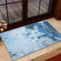 Hawaii Tapa Pattern With Blue Hibiscus Rubber Doormat LT05 - Polynesian Pride
