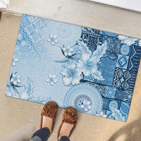 Hawaii Tapa Pattern With Blue Hibiscus Rubber Doormat LT05 - Polynesian Pride