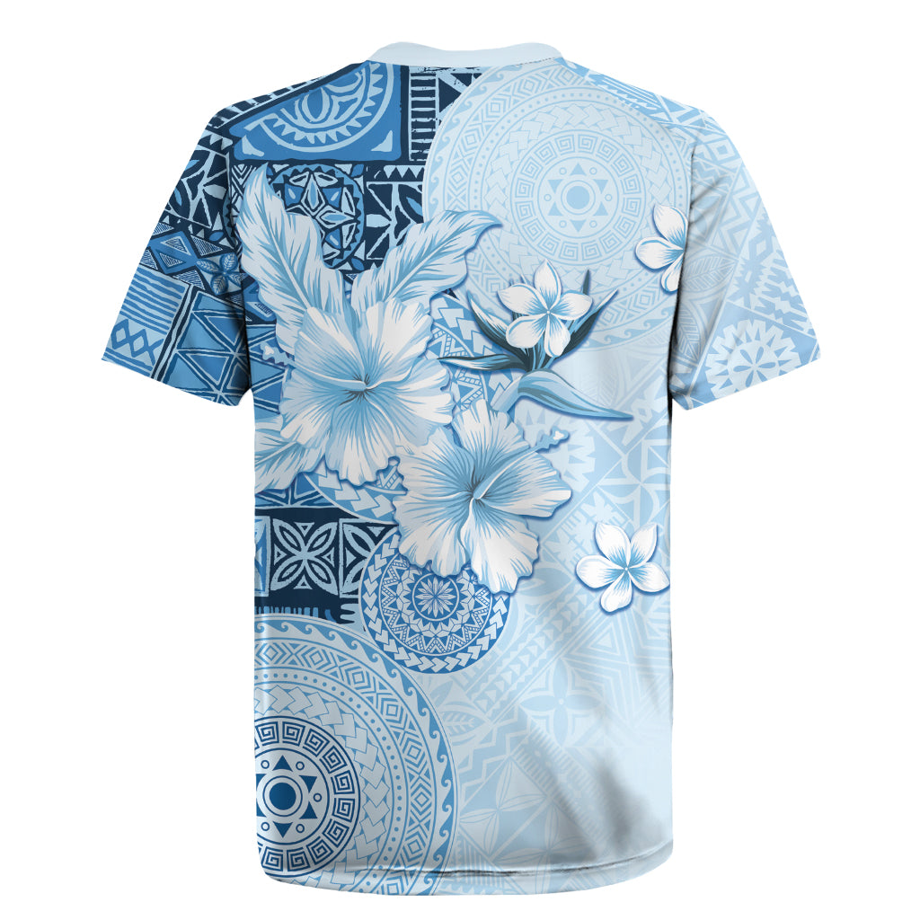 Hawaii Tapa Pattern With Blue Hibiscus Rugby Jersey LT05 - Polynesian Pride