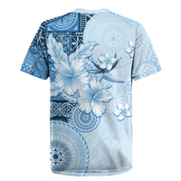 Hawaii Tapa Pattern With Blue Hibiscus Rugby Jersey LT05 - Polynesian Pride