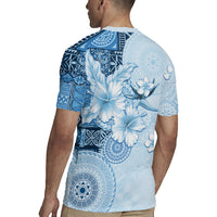 Hawaii Tapa Pattern With Blue Hibiscus Rugby Jersey LT05 - Polynesian Pride