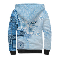Hawaii Tapa Pattern With Blue Hibiscus Sherpa Hoodie LT05 - Polynesian Pride