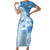 Hawaii Tapa Pattern With Blue Hibiscus Short Sleeve Bodycon Dress