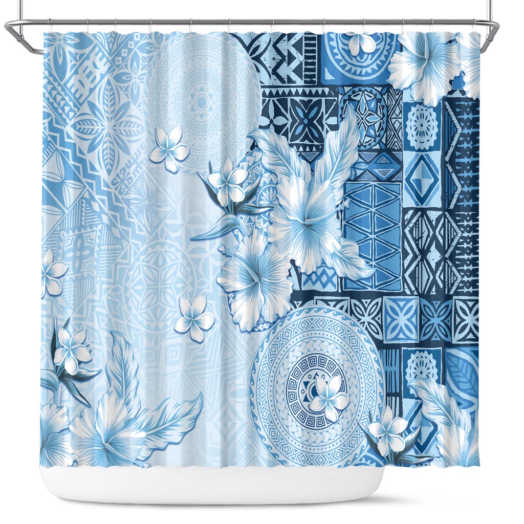 Hawaii Tapa Pattern With Blue Hibiscus Shower Curtain