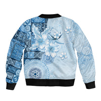 Hawaii Tapa Pattern With Blue Hibiscus Sleeve Zip Bomber Jacket LT05 - Polynesian Pride