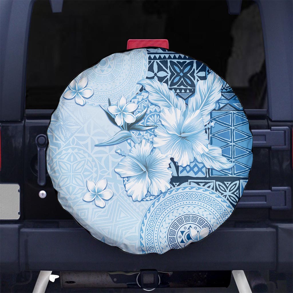Hawaii Tapa Pattern With Blue Hibiscus Spare Tire Cover LT05 - Polynesian Pride