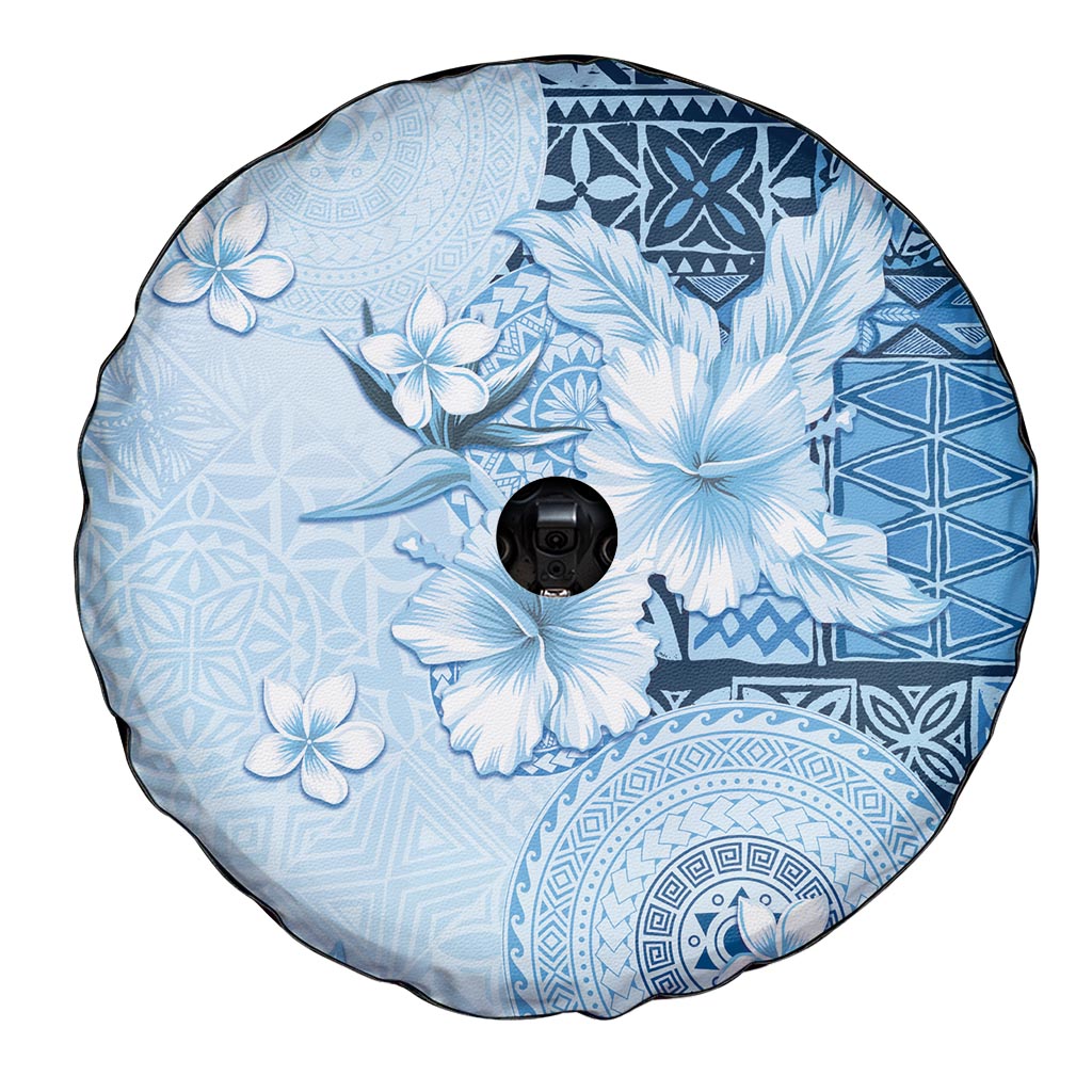 Hawaii Tapa Pattern With Blue Hibiscus Spare Tire Cover LT05 - Polynesian Pride