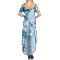 Hawaii Tapa Pattern With Blue Hibiscus Summer Maxi Dress LT05 - Polynesian Pride