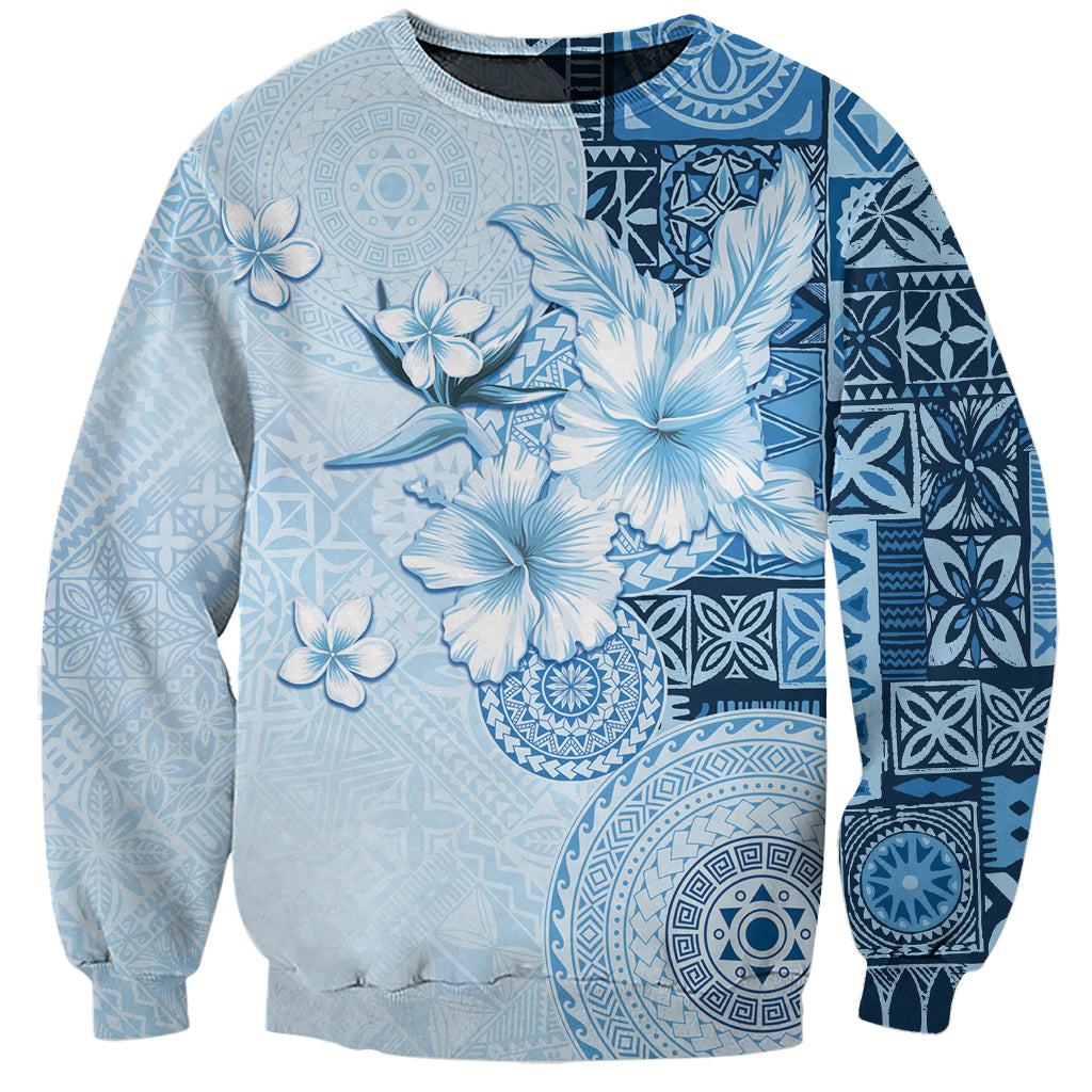 Hawaii Tapa Pattern With Blue Hibiscus Sweatshirt LT05 Unisex Blue - Polynesian Pride