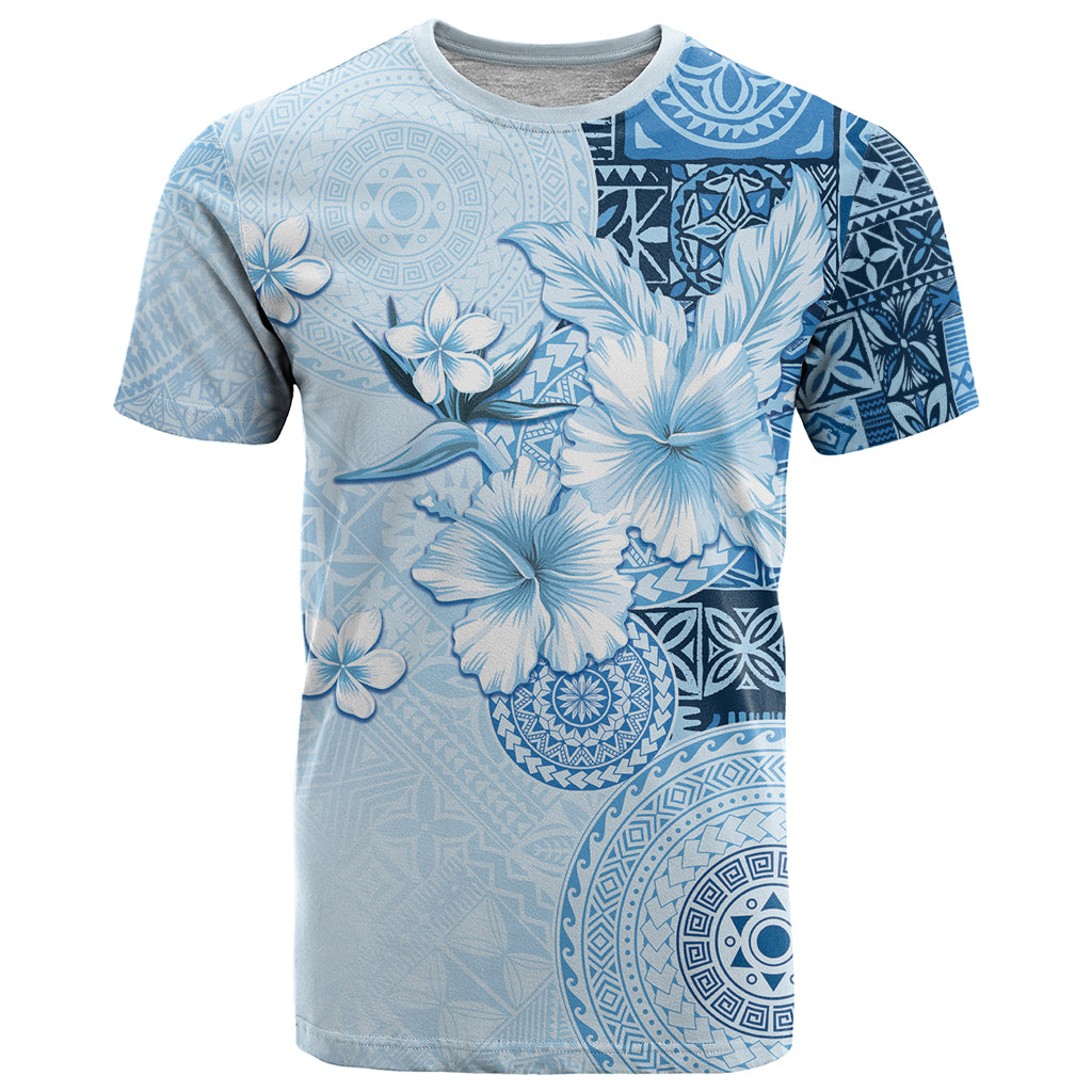 Hawaii Tapa Pattern With Blue Hibiscus T Shirt