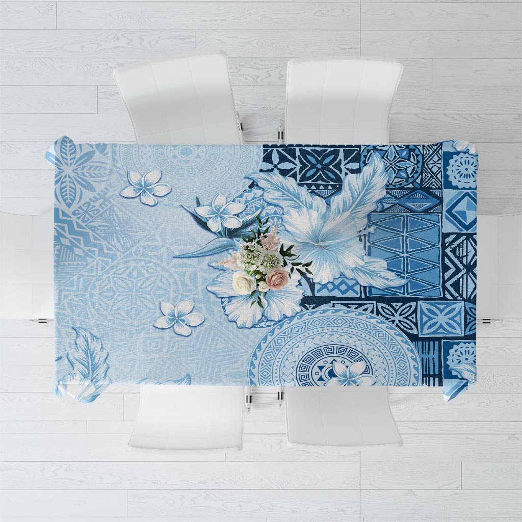 Hawaii Tapa Pattern With Blue Hibiscus Tablecloth LT05 Blue - Polynesian Pride