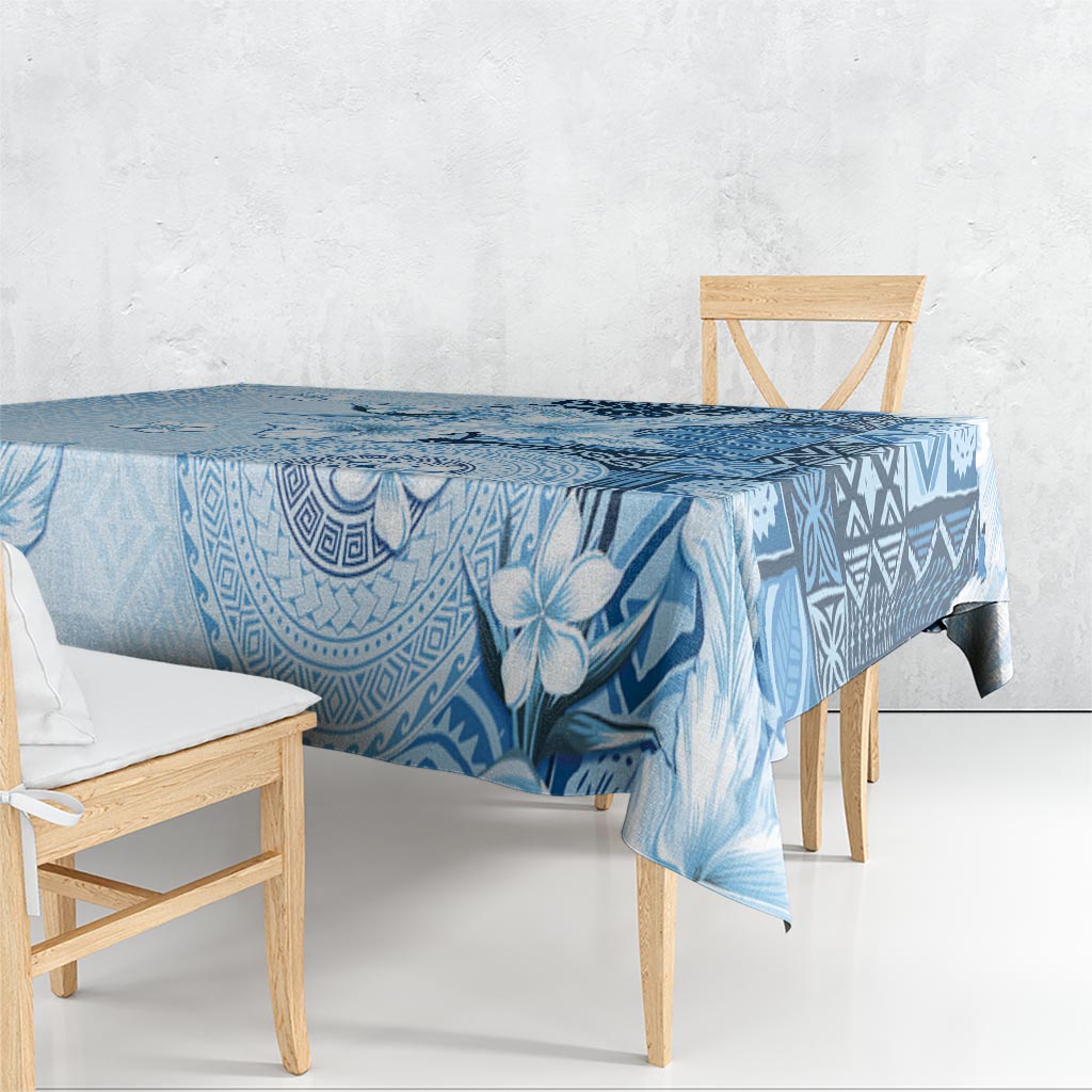 Hawaii Tapa Pattern With Blue Hibiscus Tablecloth LT05 - Polynesian Pride