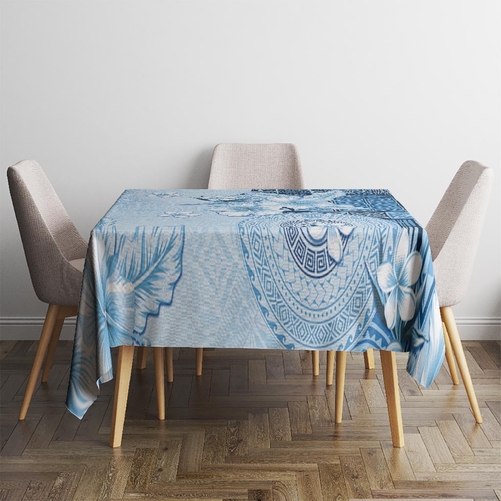 Hawaii Tapa Pattern With Blue Hibiscus Tablecloth LT05 - Polynesian Pride