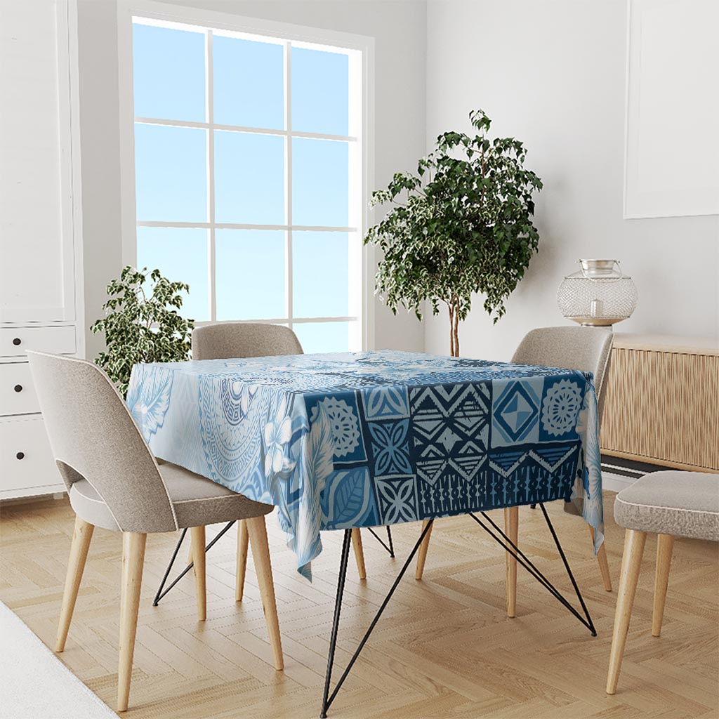 Hawaii Tapa Pattern With Blue Hibiscus Tablecloth LT05 - Polynesian Pride