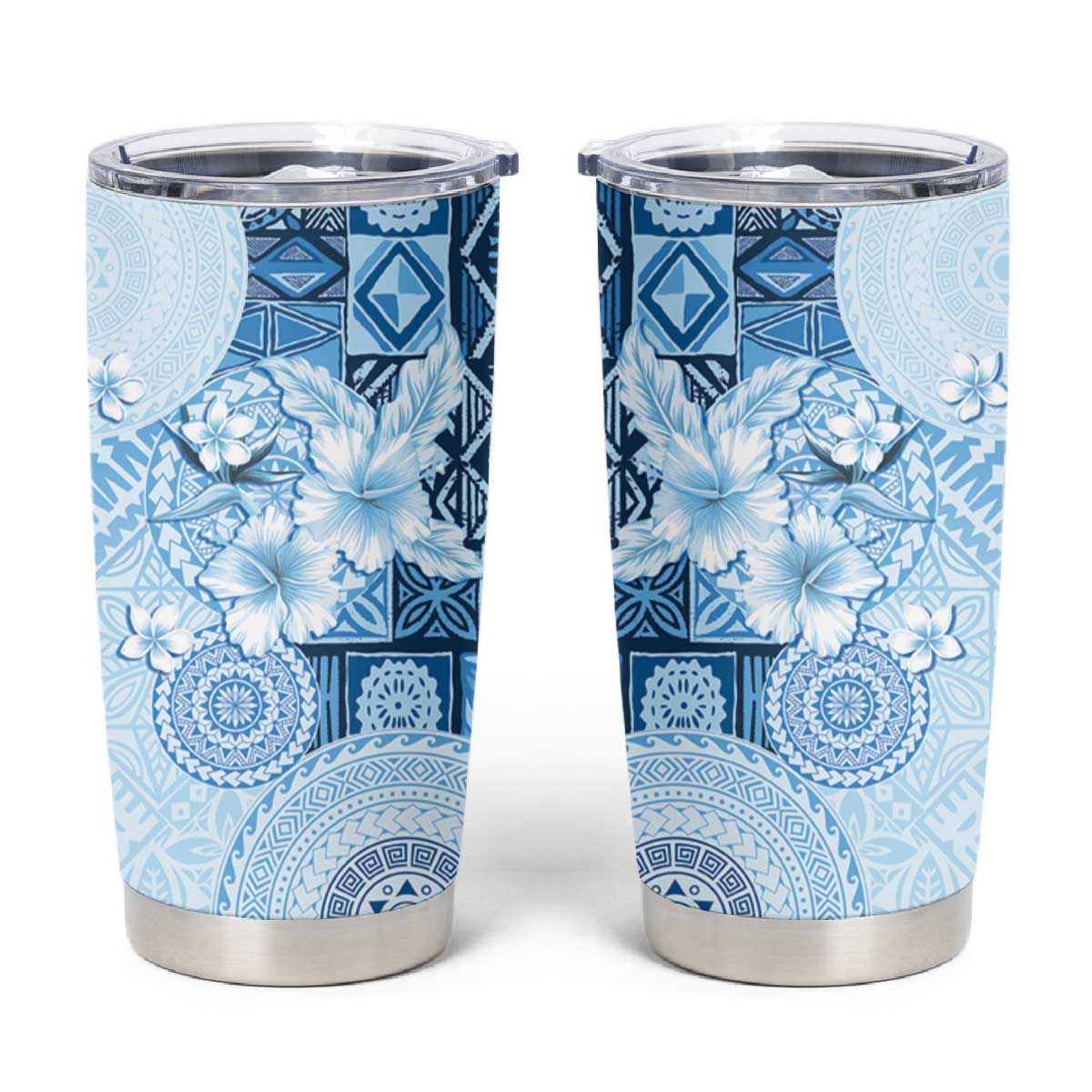 Hawaii Tapa Pattern With Blue Hibiscus Tumbler Cup