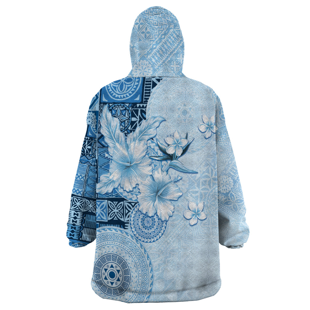 Hawaii Tapa Pattern With Blue Hibiscus Wearable Blanket Hoodie LT05 - Polynesian Pride