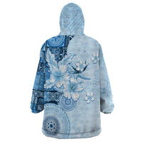 Hawaii Tapa Pattern With Blue Hibiscus Wearable Blanket Hoodie LT05 - Polynesian Pride