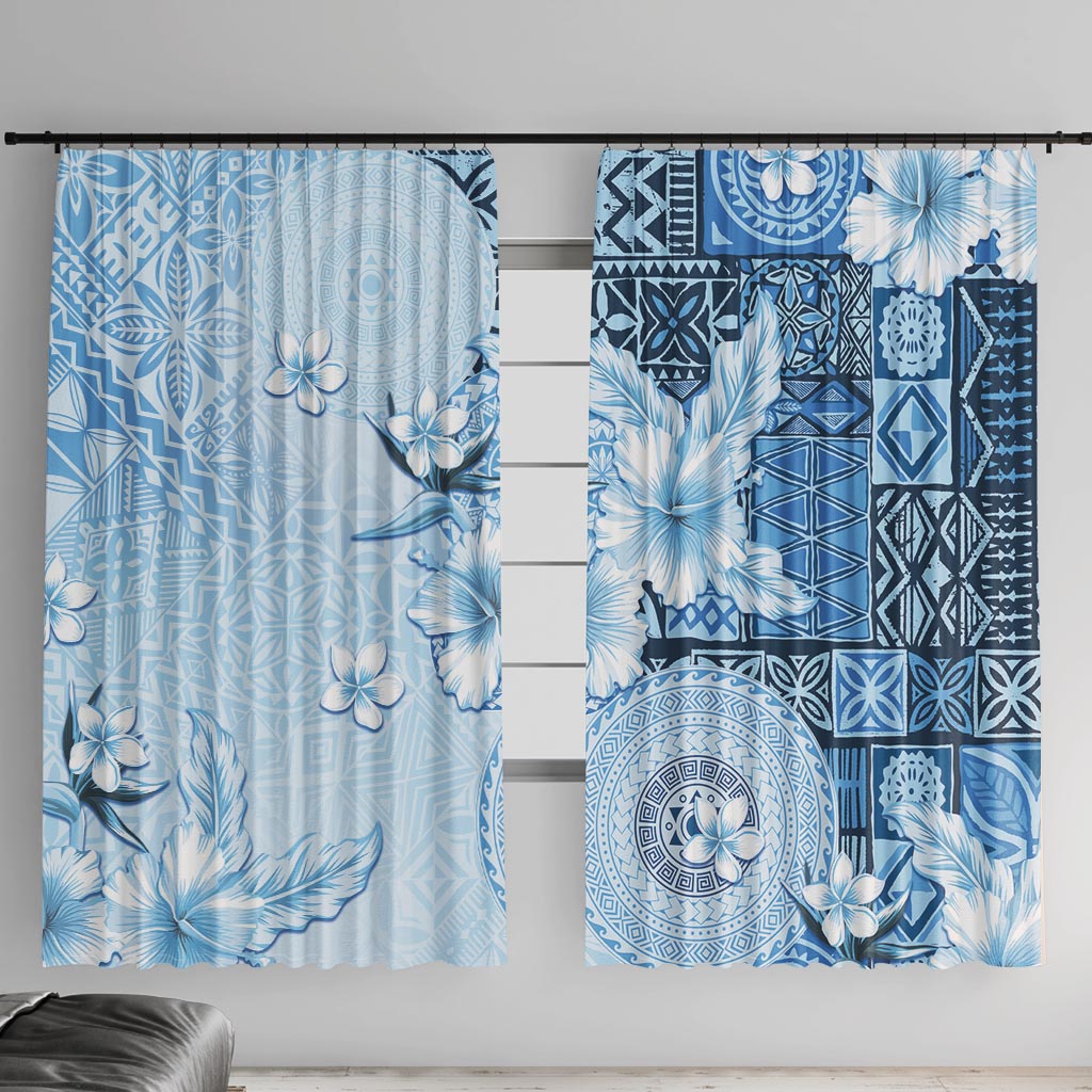 Hawaii Tapa Pattern With Blue Hibiscus Window Curtain