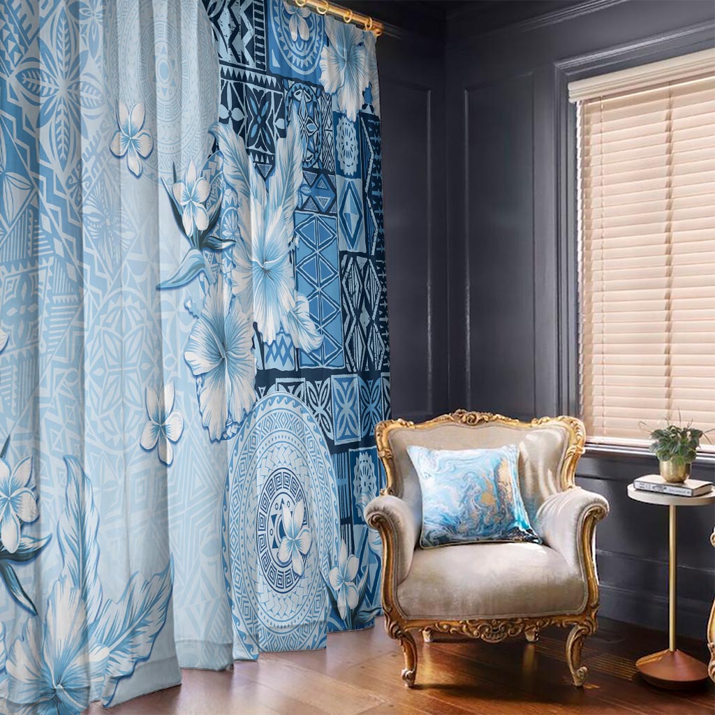 Hawaii Tapa Pattern With Blue Hibiscus Window Curtain LT05 - Polynesian Pride