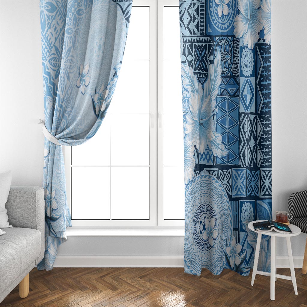 Hawaii Tapa Pattern With Blue Hibiscus Window Curtain LT05 - Polynesian Pride