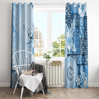 Hawaii Tapa Pattern With Blue Hibiscus Window Curtain LT05 - Polynesian Pride