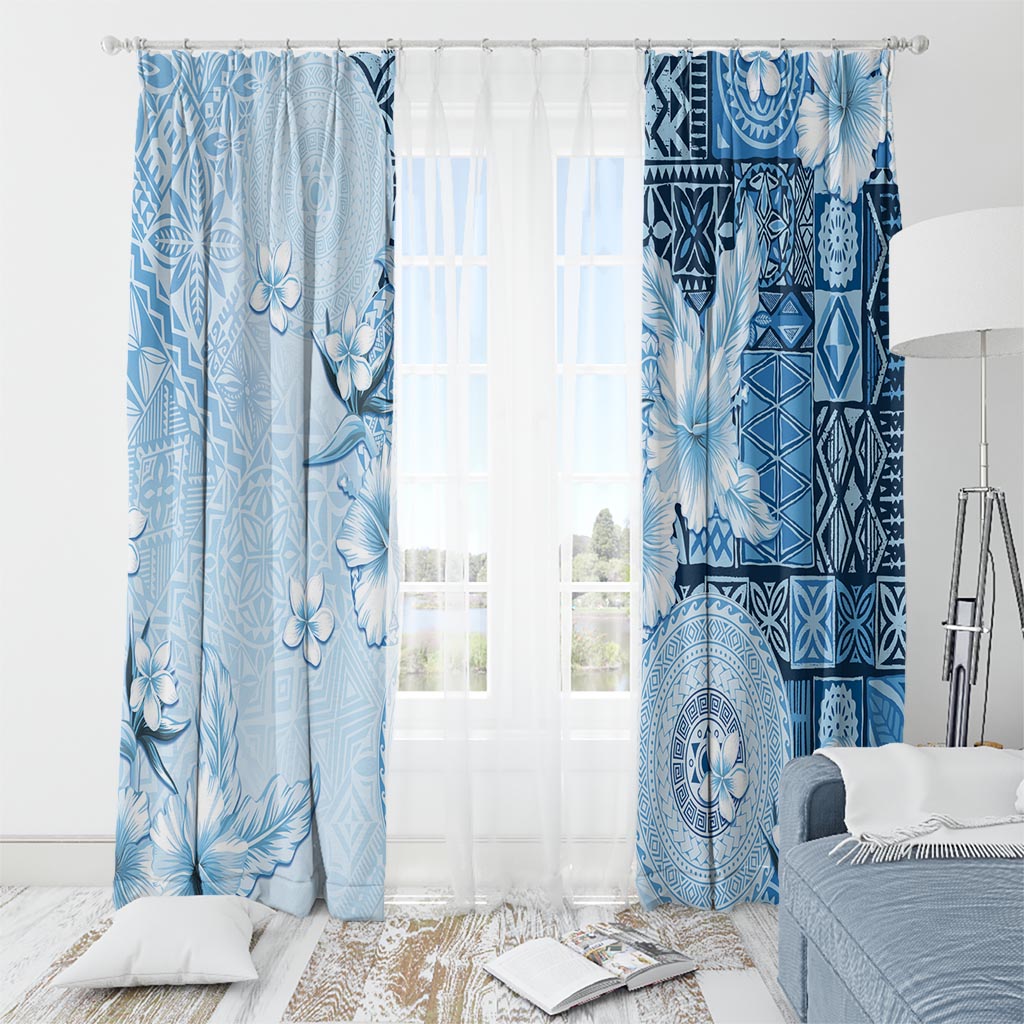 Hawaii Tapa Pattern With Blue Hibiscus Window Curtain LT05 - Polynesian Pride
