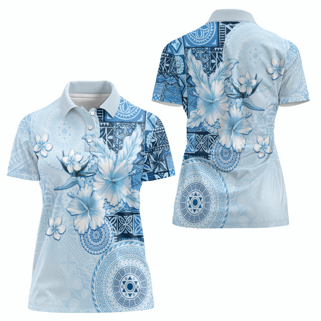 Hawaii Tapa Pattern With Blue Hibiscus Women Polo Shirt