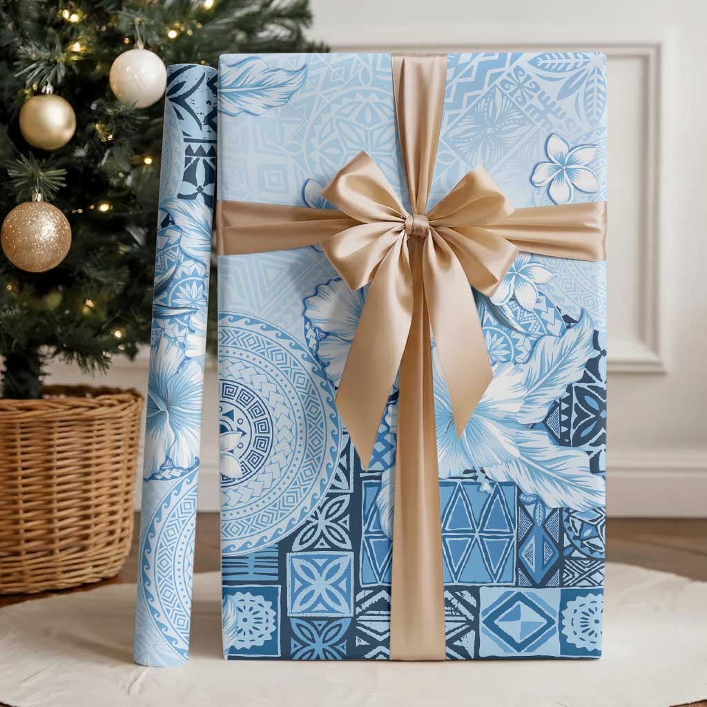 Hawaii Tapa Pattern With Blue Hibiscus Wrapping Paper - Polynesian Pride