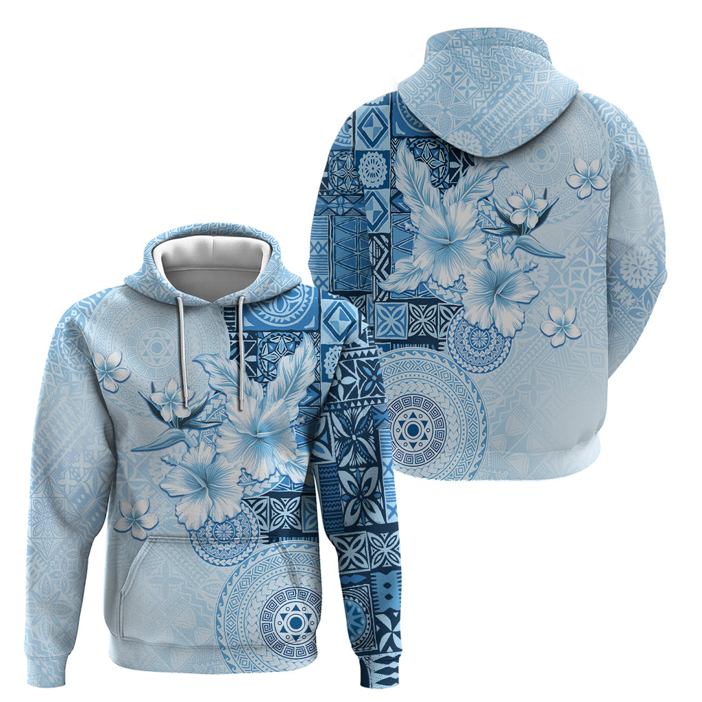 Hawaii Tapa Pattern With Blue Hibiscus Zip Hoodie