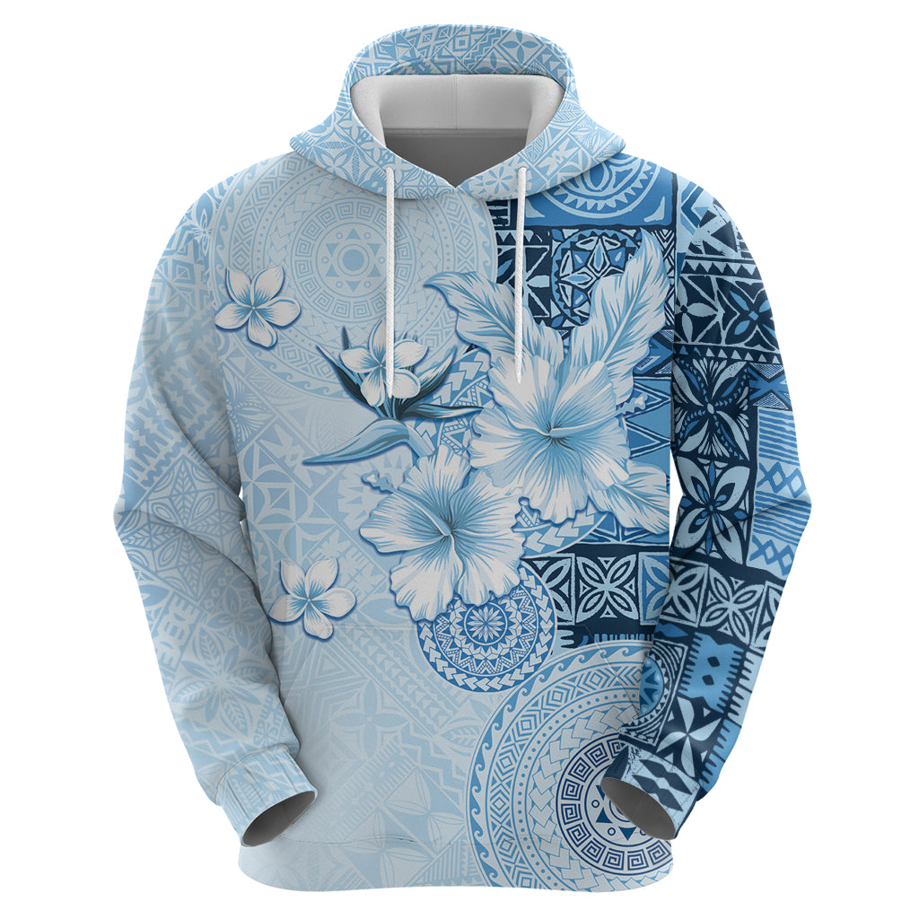 Hawaii Tapa Pattern With Blue Hibiscus Zip Hoodie
