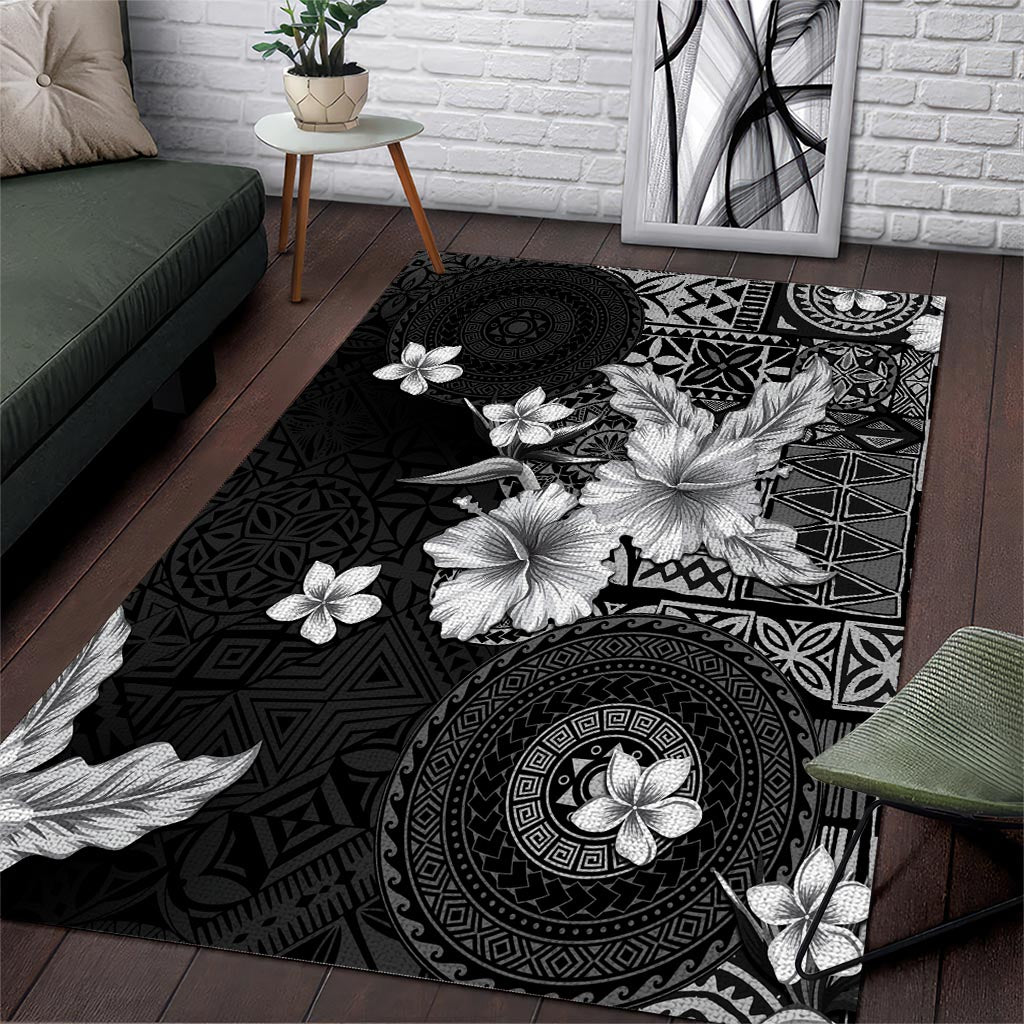 Hawaii Tapa Pattern With Black Hibiscus Area Rug