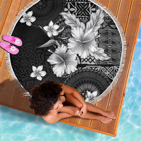 Hawaii Tapa Pattern With Black Hibiscus Beach Blanket LT05 - Polynesian Pride