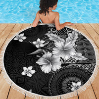 Hawaii Tapa Pattern With Black Hibiscus Beach Blanket LT05 - Polynesian Pride