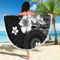 Hawaii Tapa Pattern With Black Hibiscus Beach Blanket LT05 - Polynesian Pride