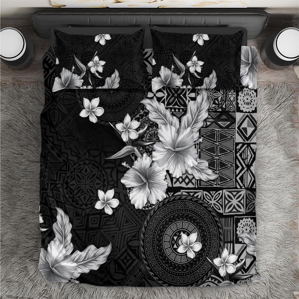 Hawaii Tapa Pattern With Black Hibiscus Bedding Set LT05 Black - Polynesian Pride