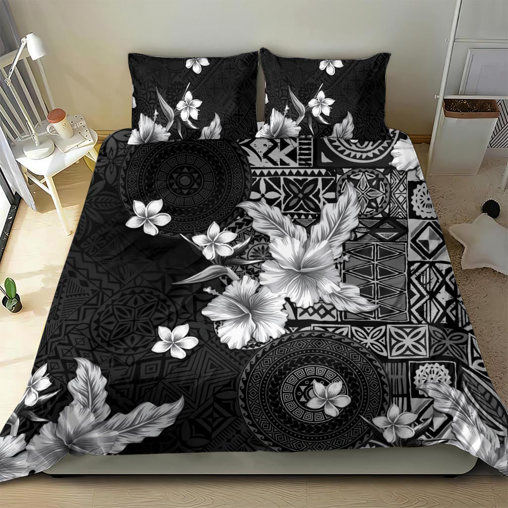 Hawaii Tapa Pattern With Black Hibiscus Bedding Set LT05 - Polynesian Pride