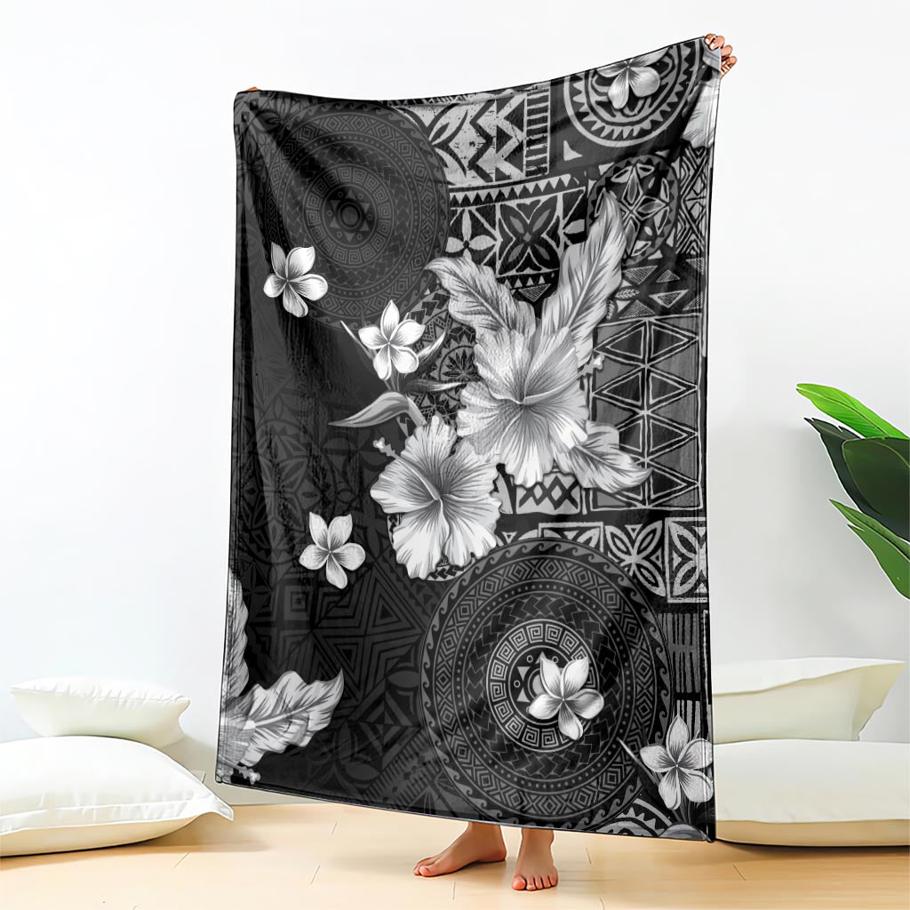 Hawaii Tapa Pattern With Black Hibiscus Blanket LT05 - Polynesian Pride