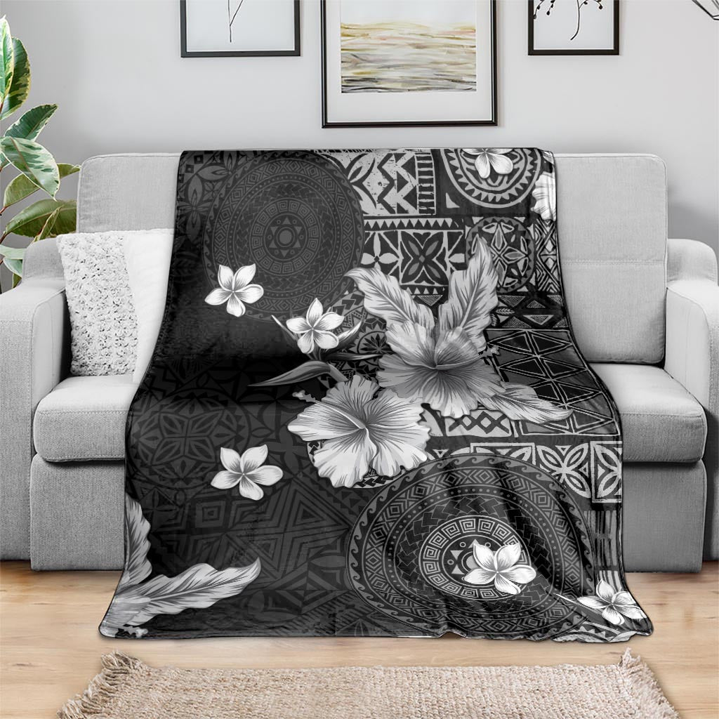 Hawaii Tapa Pattern With Black Hibiscus Blanket LT05 - Polynesian Pride