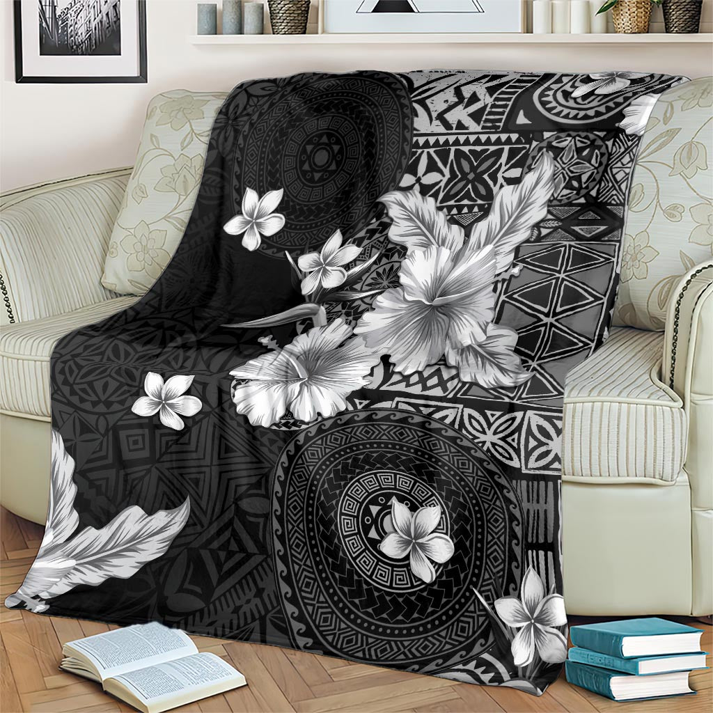 Hawaii Tapa Pattern With Black Hibiscus Blanket LT05 - Polynesian Pride
