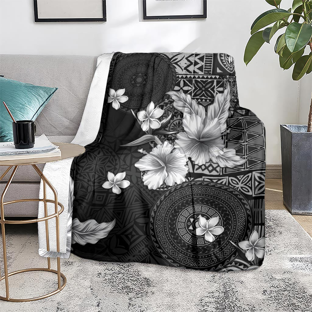 Hawaii Tapa Pattern With Black Hibiscus Blanket LT05 - Polynesian Pride