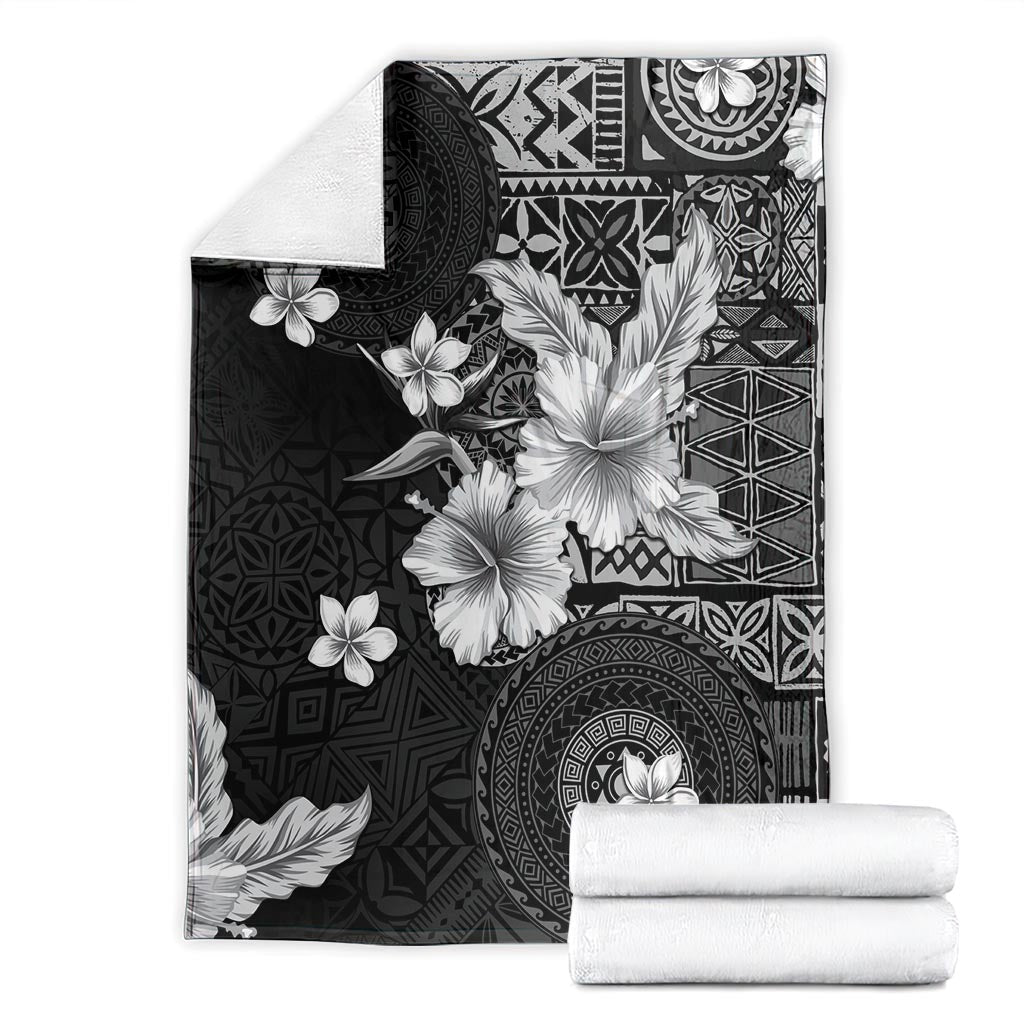 Hawaii Tapa Pattern With Black Hibiscus Blanket LT05 - Polynesian Pride