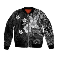Hawaii Tapa Pattern With Black Hibiscus Bomber Jacket LT05 Unisex Black - Polynesian Pride