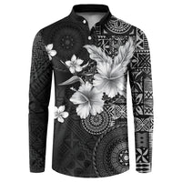 Hawaii Tapa Pattern With Black Hibiscus Button Sweatshirt LT05 Black - Polynesian Pride