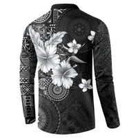 Hawaii Tapa Pattern With Black Hibiscus Button Sweatshirt LT05 - Polynesian Pride