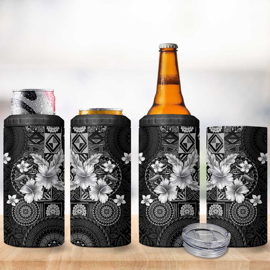 Hawaii Tapa Pattern With Black Hibiscus 4 in 1 Can Cooler Tumbler