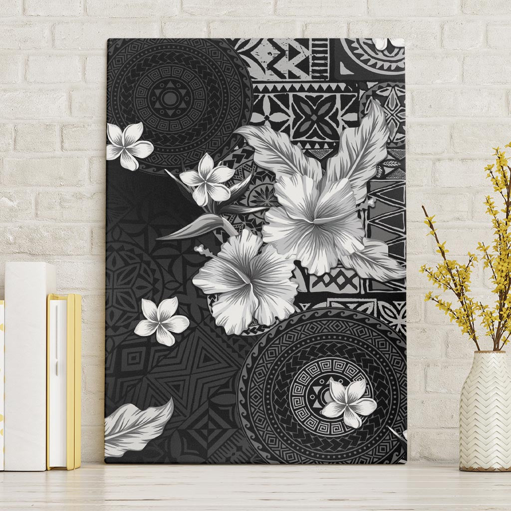 Hawaii Tapa Pattern With Black Hibiscus Canvas Wall Art