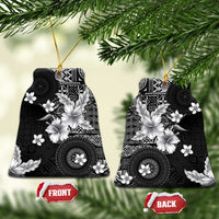 Hawaii Tapa Pattern With Black Hibiscus Ceramic Ornament LT05 Bell Flake Black - Polynesian Pride
