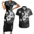 Hawaii Tapa Pattern With Black Hibiscus Couples Matching Short Sleeve Bodycon Dress and Hawaiian Shirt