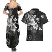 Hawaii Tapa Pattern With Black Hibiscus Couples Matching Summer Maxi Dress and Hawaiian Shirt LT05 - Polynesian Pride
