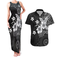 Hawaii Tapa Pattern With Black Hibiscus Couples Matching Tank Maxi Dress and Hawaiian Shirt LT05 Black - Polynesian Pride